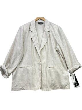 Sag Harbor Women's Linen-Blend Button Blazer Jacket Long Sleeve Size 20W Beige